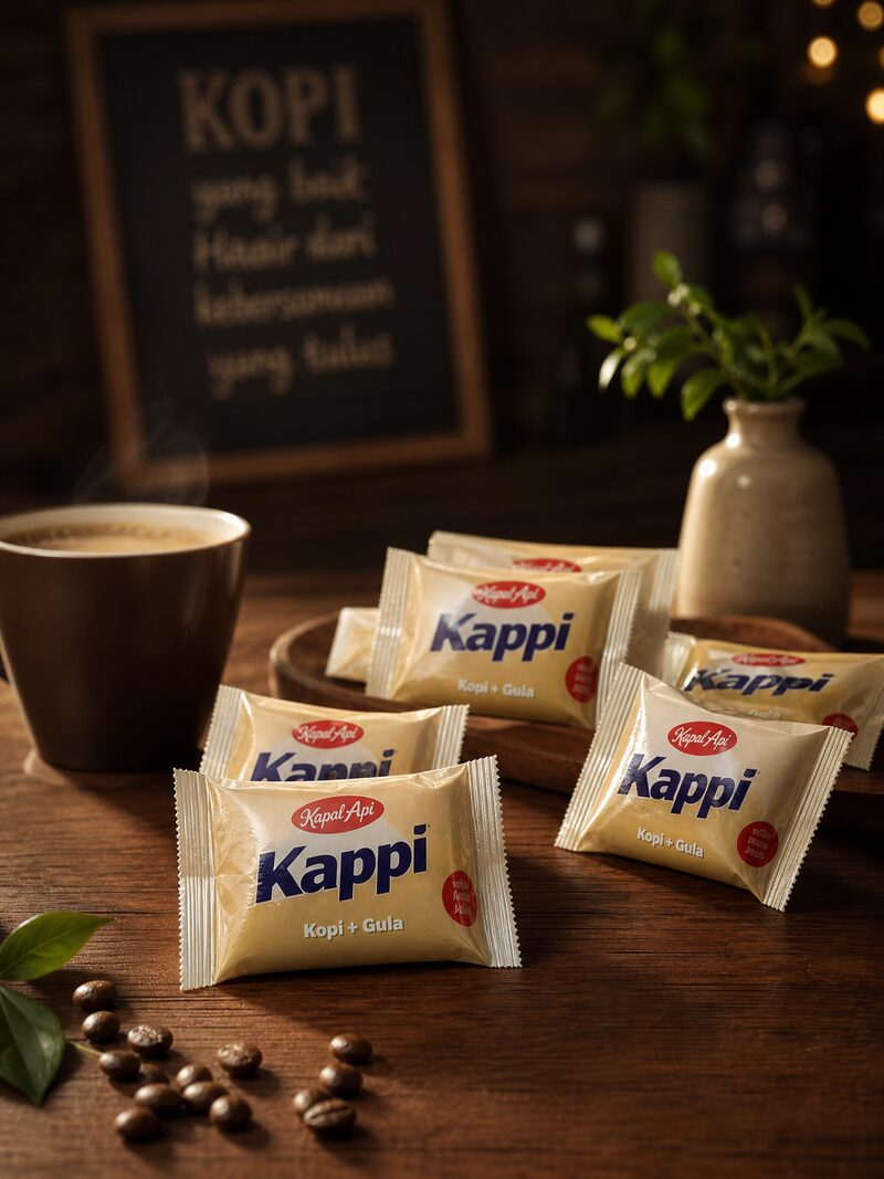Foto kopi sachet warung setelah diproses Aira — tampilan kafe modern