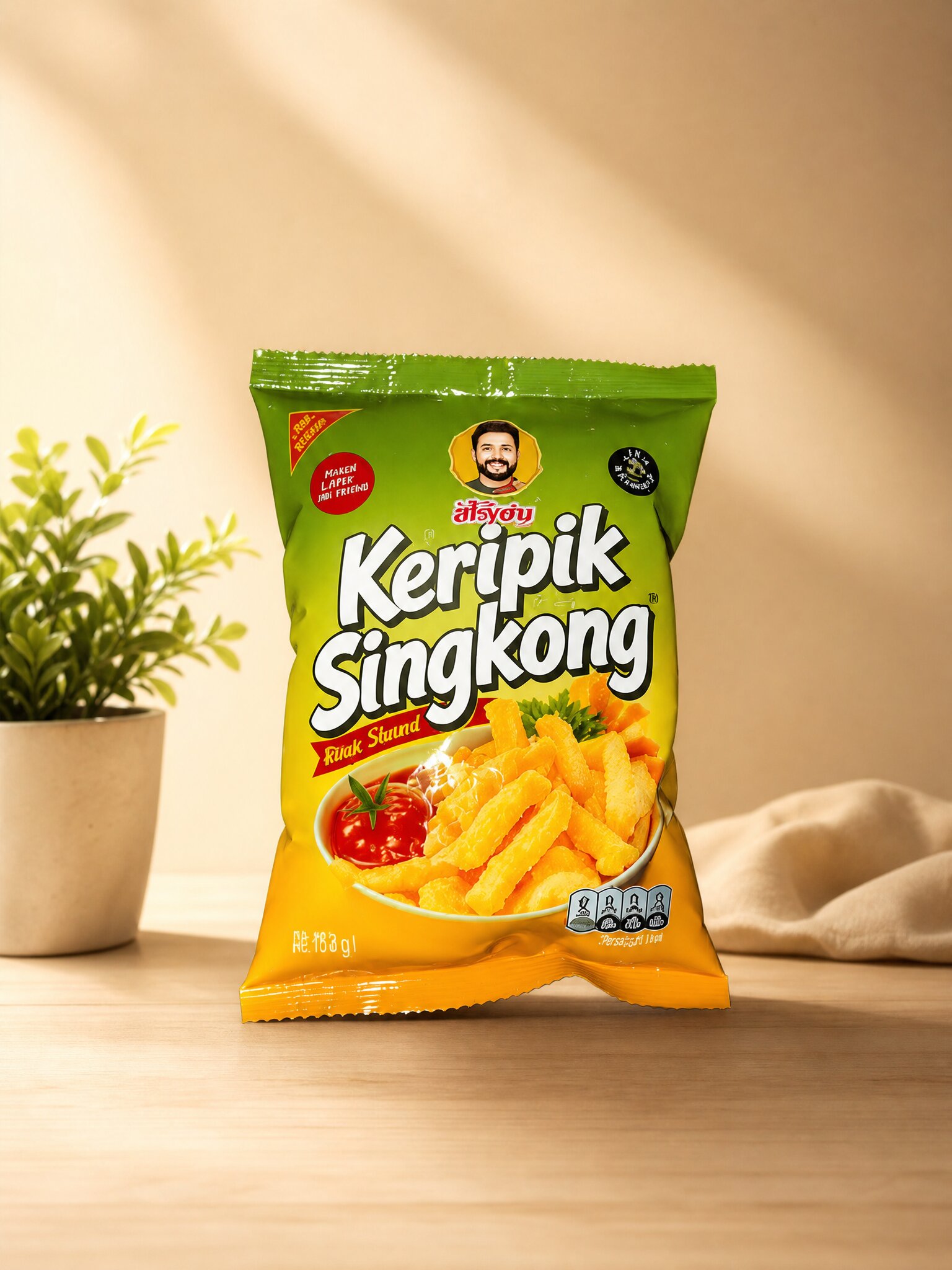Foto keripik singkong setelah Aira — terang, bersih, profesional